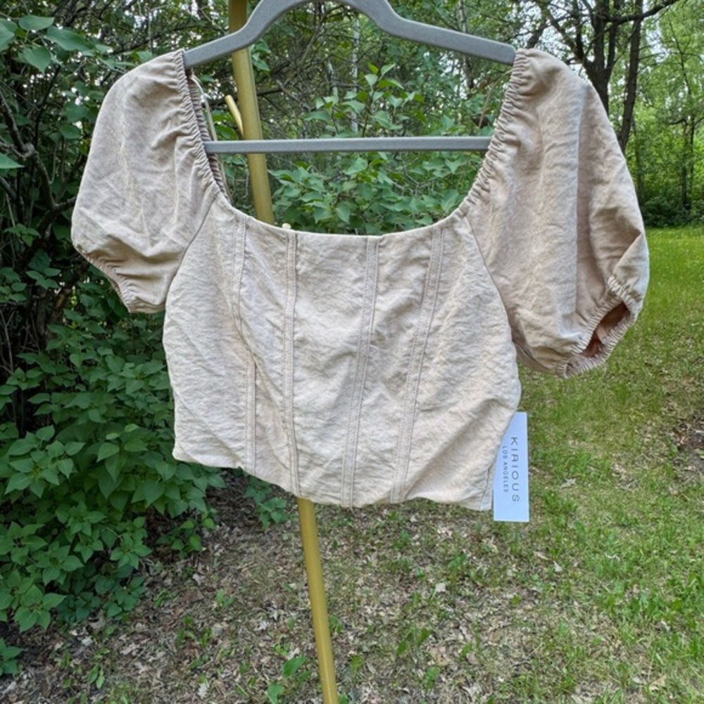 Women's Cream Tan Puff Sleeve Cropped Top Sz s NWT